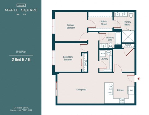 A floor plan for a 2 Bed / G unit at Maple Square.